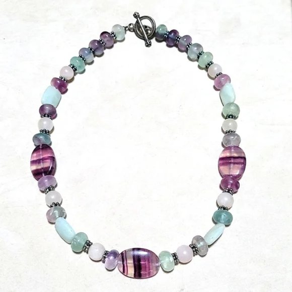 VTG natural Fluorite gemstone handmade necklace 19" - Picture 3 of 14